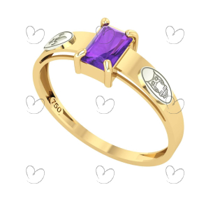 Anel Formatura Letras Retangular Aro Detalhado Ouro 18K