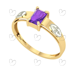 Anel Formatura Letras Retangular Aro Detalhado Ouro 18K