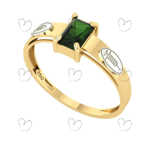 Anel Formatura Tecnico de Enfermagem Retangular Aro Detalhado Ouro 18K