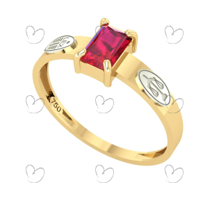 Anel Formatura Direito Retangular Aro Reto Ouro 18K