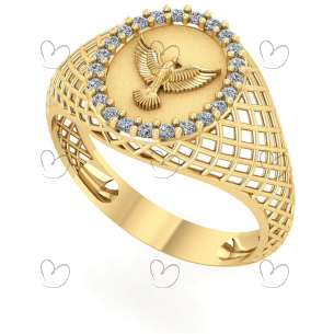 Anel Espírito Santo Oval Aro Telado Ouro 18k