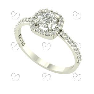 Anel Halo Quadrado com Pedras Laterais Diamante Moissanita Ouro 18K