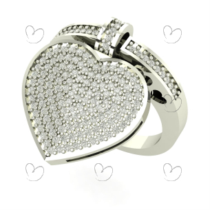 Anel Pingente Coração Grande Com Diamantes Moissanita Ouro 18k