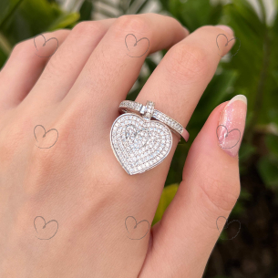 Anel Pingente Coração Grande Com Diamantes Moissanita Ouro 18k