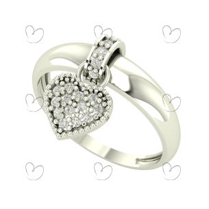 Anel Pingente Coração Pequeno Com Diamantes Moissanita Ouro 18k