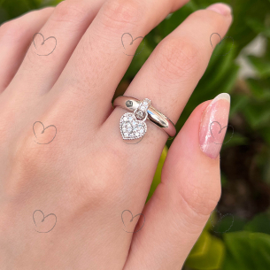 Anel Pingente Coração Pequeno Com Diamantes Moissanita Ouro 18k