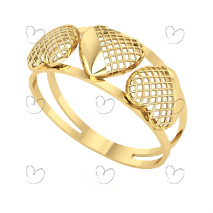 Anel Aro Duplo 3 Coração Vazado/Liso Ouro 18k