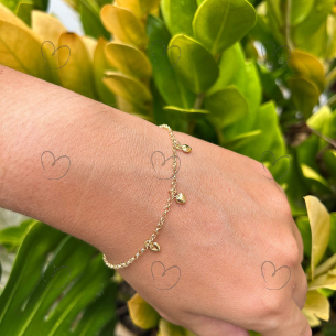Pulseira Portuguesa Três Corações Lisos Ouro 18k
