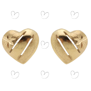 Brinco Coração Fosco e Diamantado 6mm Ouro 18k