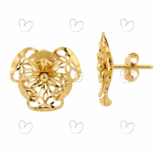 Brinco Flor Vazado Navete 3 Pétalas Ouro 18k