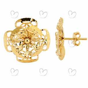 Brinco Flor Vazado Navete 4 Pétalas Ouro 18k