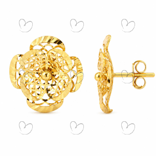 Brinco Flor Vazado Escama 4 Pétalas Ouro 18k