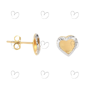 Brinco Coração Bicolor Diamantado e Fosco Ouro 18k