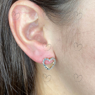Brinco Coração Duplo Diamantado Ouro 18k