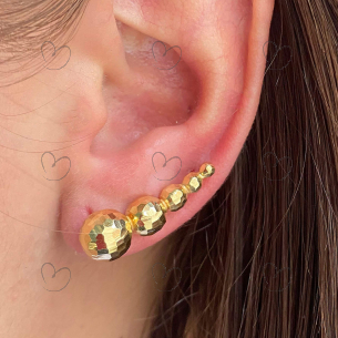 Brinco Ear Cuff Cinco Bolas Diamantadas Ouro 18k