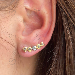 Brinco Ear Cuff Cinco Corações Tricolor Ouro 18k
