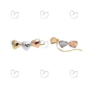 Brinco Ear Cuff Três Corações Tricolor Ouro 18k