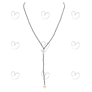 Colar de Hematita/Ouro 18k com Pérolas estilo Gravata Ouro 18k