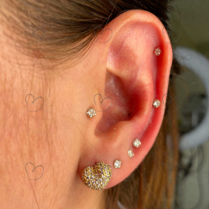 Brinco Coração Pavê com Pedras de Zircônia Ouro 18k