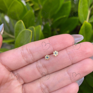 Brinco Baby Florzinha Azul Ouro 18k