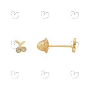 Brinco Baby Cereja Branca Ouro 18k