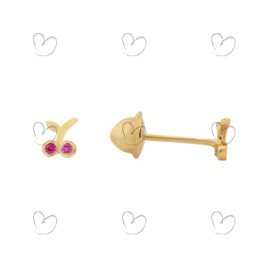 Brinco Baby Cereja Vermelho Ouro 18k