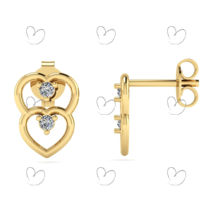 Brinco Dois Corações com Zircônia Ouro 18k