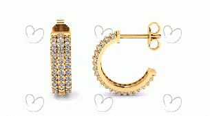 Brinco de Argola Três Fileiras com Pedras de Zircônia Ouro 18k