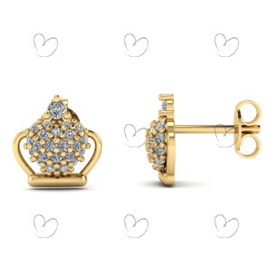 Brinco Coroa Pavê Ouro 18k