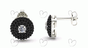 Brinco Solitário Pavê Branco e Preto Ouro Branco 18k