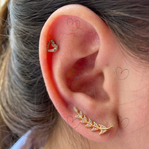 Brinco Ear Cuff Crescente Seta Ouro 18k