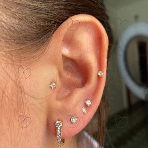 Brinco Oval com Dezesseis Pedras Ouro 18k