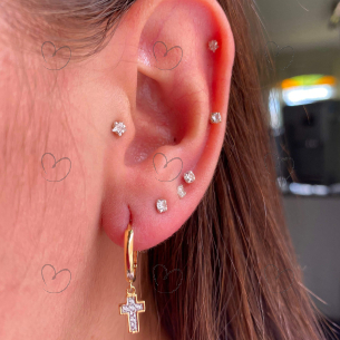 Brinco Argola com Pingente Cruz com Zircônia Ouro 18k