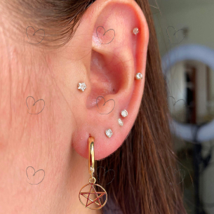 Brinco Argola Pingente com Estrela Ouro 18k