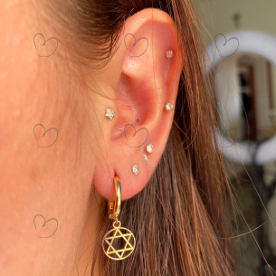 Brinco Argola Pingente Estrela de Davi Ouro 18k