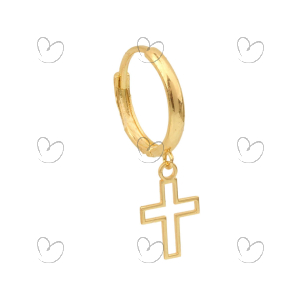 Brinco Masculino Argola com Cruz 1 Unidade Ouro 18k