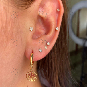 Brinco Argola Pingente com Arvore da Vida Lisa Ouro 18k