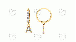 Brinco Argola Cravejada com Letra A Ouro 18k