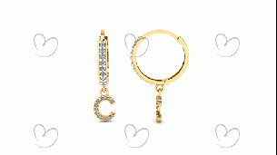 Brinco Argola Cravejada com Letra C Ouro 18k
