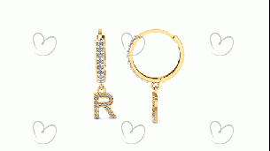 Brinco Argola Cravejada com Letra R Ouro 18k