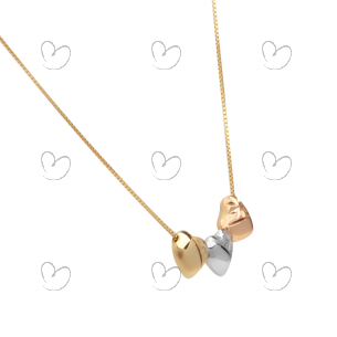 Gargantilha Três Corações Tricolor Ouro 18k
