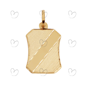 Pingente Placa com Detalhes em Fosco e Diamantado Ouro 18k