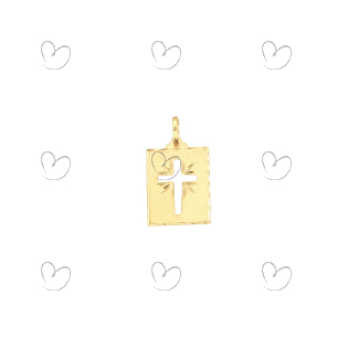 Pingente Placa com Cruz Vazada Diamantada e Fosca Grande Ouro 18k