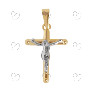 Pingente Crucifixo Duplo 15mm x 20mm Ouro 18k