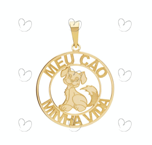 Pingente Pet Meu Cão Minha Vida Vazado Ouro 18k