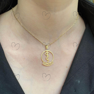 Pingente Medicina Escrito Ouro 18k