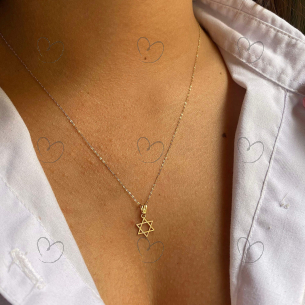 Pingente Estrela de Davi com Detalhes Fosco Ouro 18k