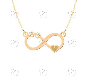 Gargantilha Pet Infinito com Patinhas e Coração Ouro 18k
