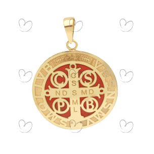 Pingente São Bento Duplo com Resina Pequeno Ouro 18k