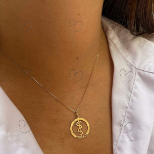 Pingente Profissão Medicina Redondo Ouro 18k
